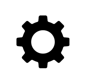 Gear icon symbol in black on white background svg